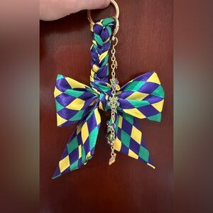 Handmade Mardi Gras Silk Bow w/keychain